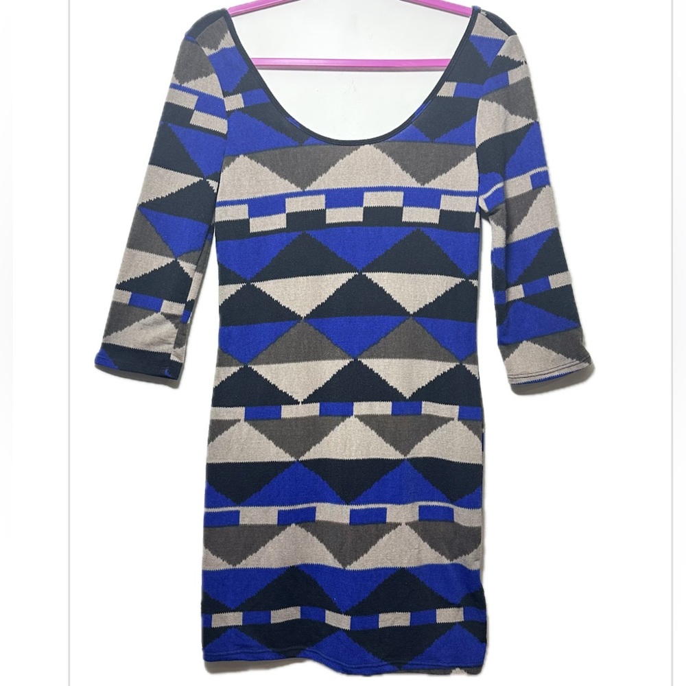 Yetts blue Mini Dress, 3/4 Sleeve, Scoop‎ Neck, Bodycon Dress Scoop Neck - Large